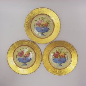 Glass Fruit Decorative Floral Plates Fruit in Bowls Set Of 3 Gold 8 Inches